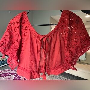 Free People sheer-lace tie back top
